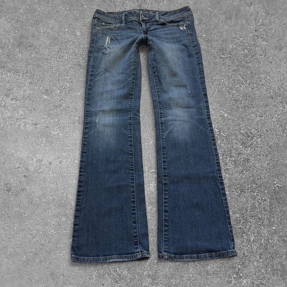 American Eagle Women 8 Slim Bootcut Jeans Low Rise Blue Distressed Y2K Denim
